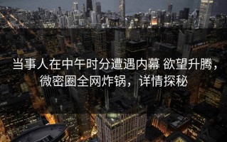 当事人在中午时分遭遇内幕 欲望升腾，微密圈全网炸锅，详情探秘