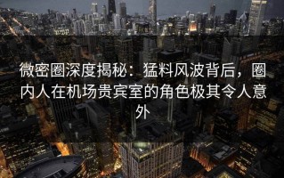 微密圈深度揭秘：猛料风波背后，圈内人在机场贵宾室的角色极其令人意外
