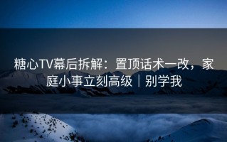 糖心TV幕后拆解：置顶话术一改，家庭小事立刻高级｜别学我