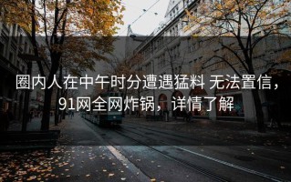圈内人在中午时分遭遇猛料 无法置信，91网全网炸锅，详情了解